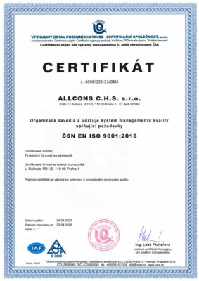 ALLCONS C.H.S. <br />
ČSN EN ISO 9001:2016
