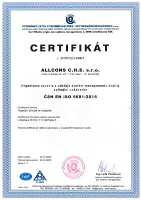 ALLCONS C.H.S. s.r.o.<br />
ČSN EN ISO 9001:2016